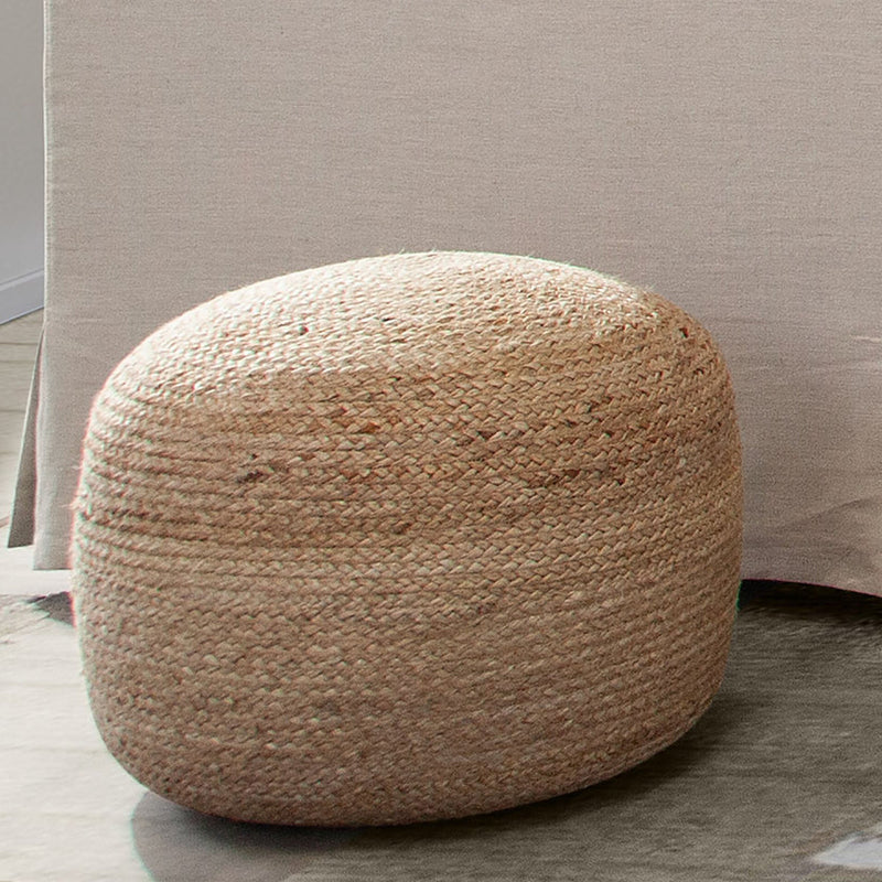 Jute Round Natural Fiber Pouf-zoom-