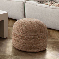Jute Round Natural Fiber Pouf – close-up – Lusso Furniture Miami