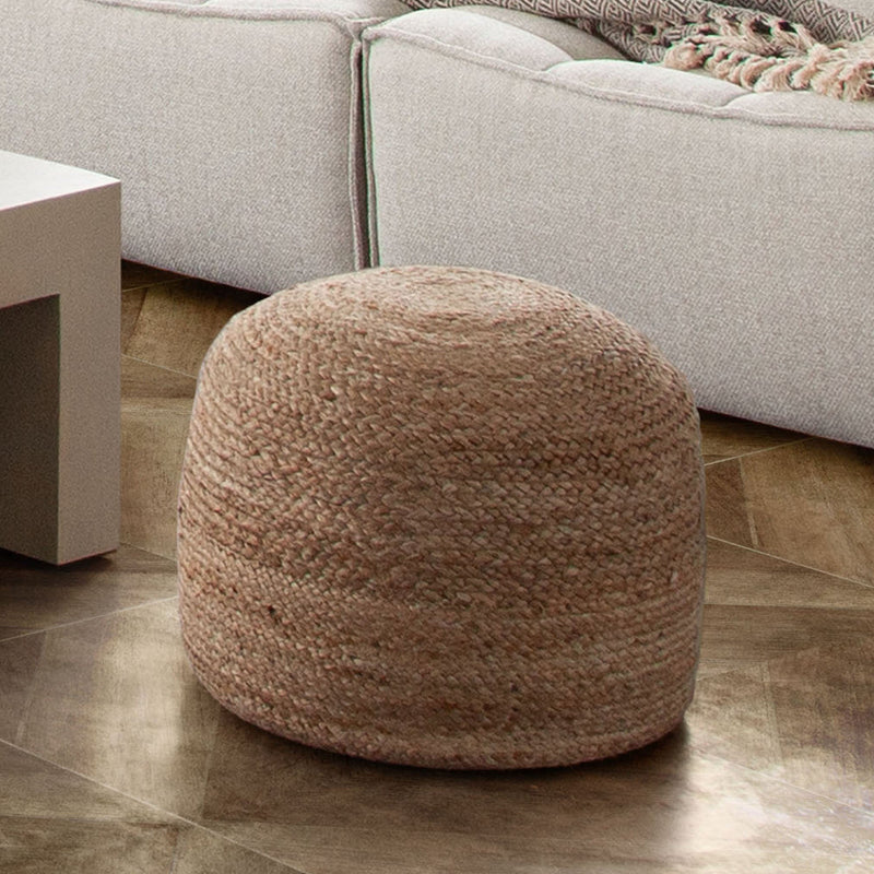 Jute Round Natural Fiber Pouf-zoom-
