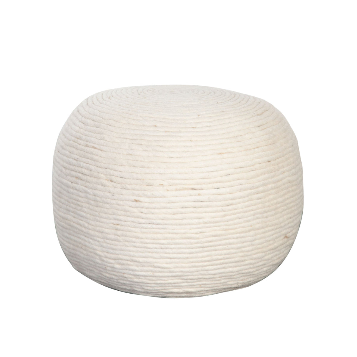 Round White Wool Pouf – angle view – Lusso Furniture Miami