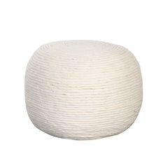 Round White Wool Pouf – angle view – Lusso Furniture Miami