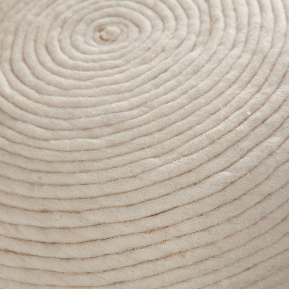 Round White Wool Pouf – side view – Lusso Furniture Miami