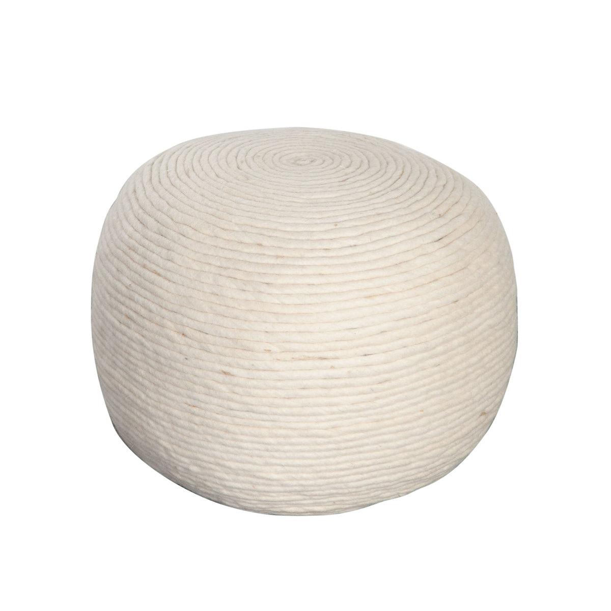 Round White Wool Pouf – White Dyed Natural Wool – front view – Lusso Furniture Miami