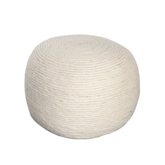 Round White Wool Pouf – White Dyed Natural Wool – front view – Lusso Furniture Miami