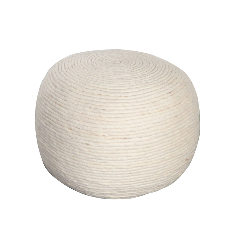 Round White Wool Pouf-zoom-