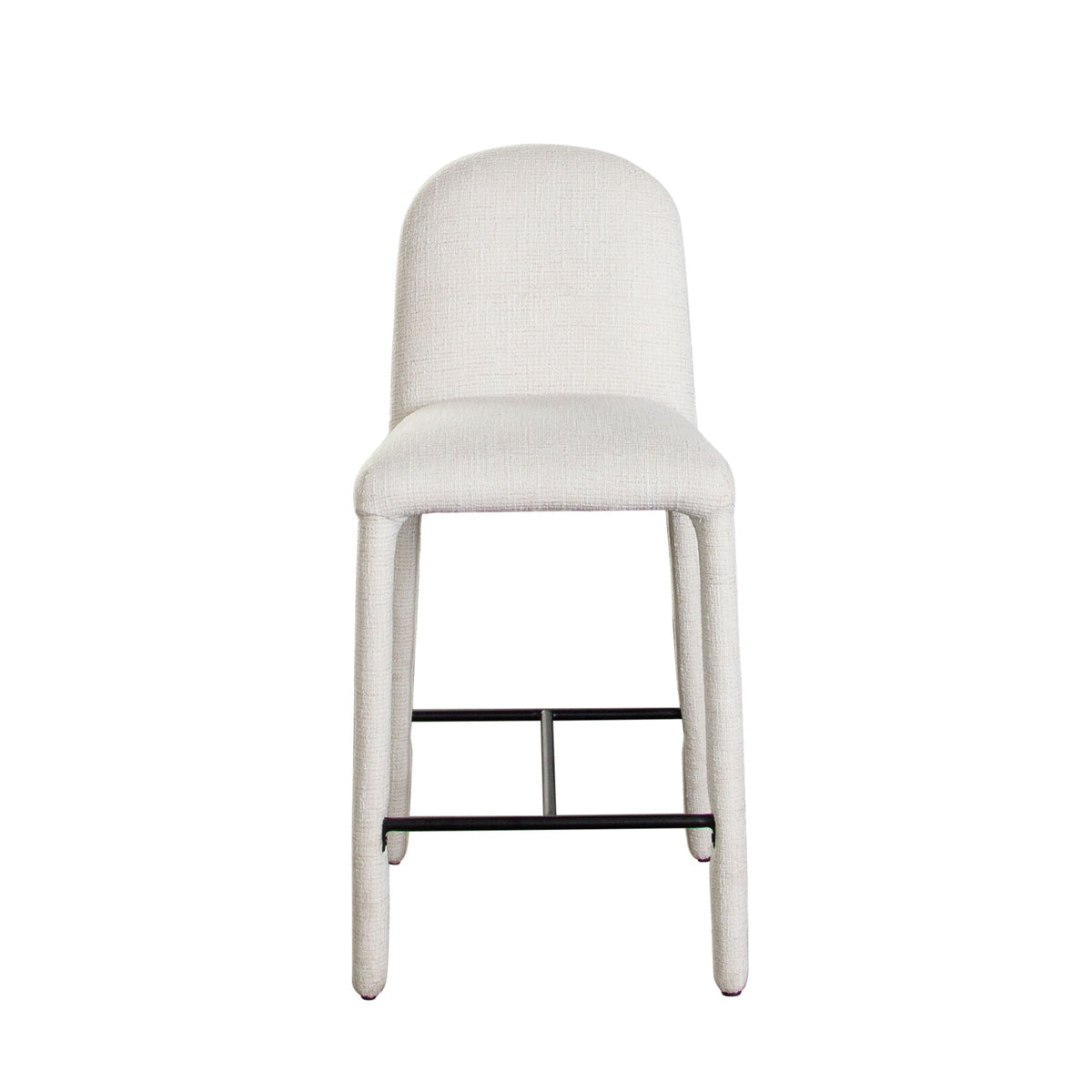 Roan Upholstered Counter Stool – Ivory Polyester Fabric – front view – Lusso Furniture Miami