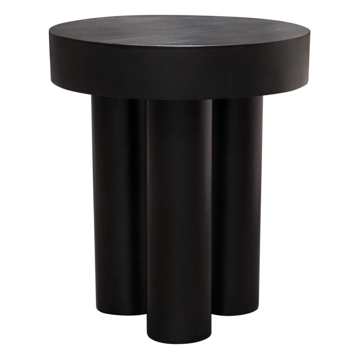 Rune Acacia Wood Round End Table – Black Finish – front view – Lusso Furniture Miami
