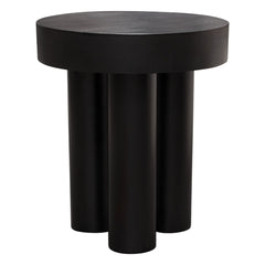 Rune Acacia Wood Round End Table – Black Finish – front view – Lusso Furniture Miami
