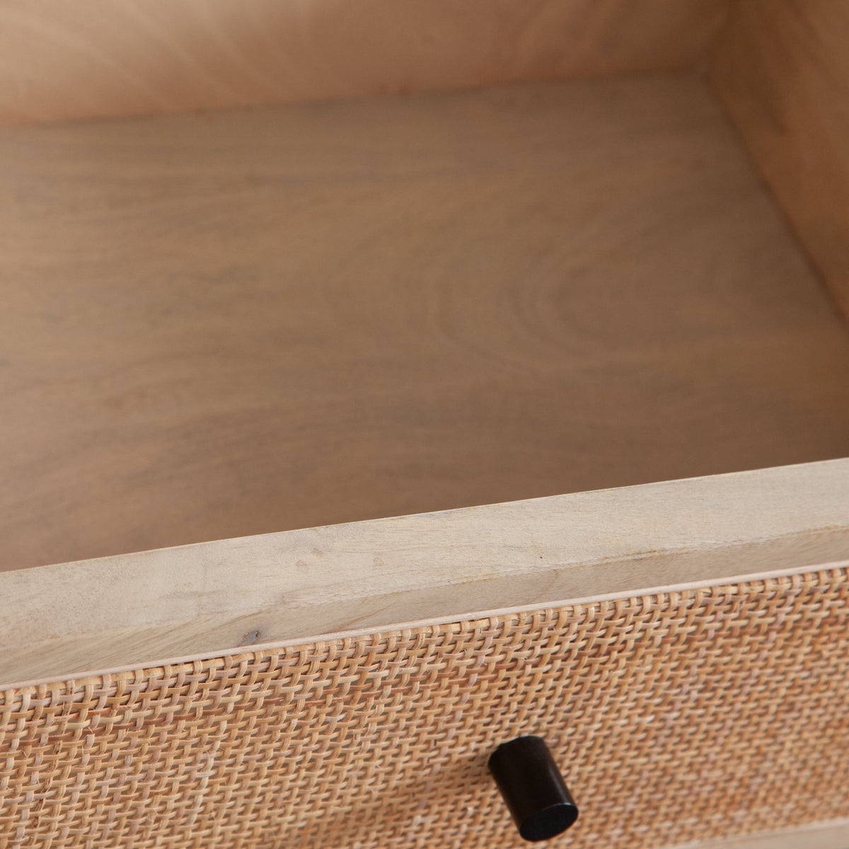 Sadler Cane Front Mango Wood End Table – close-up – Lusso Furniture Miami