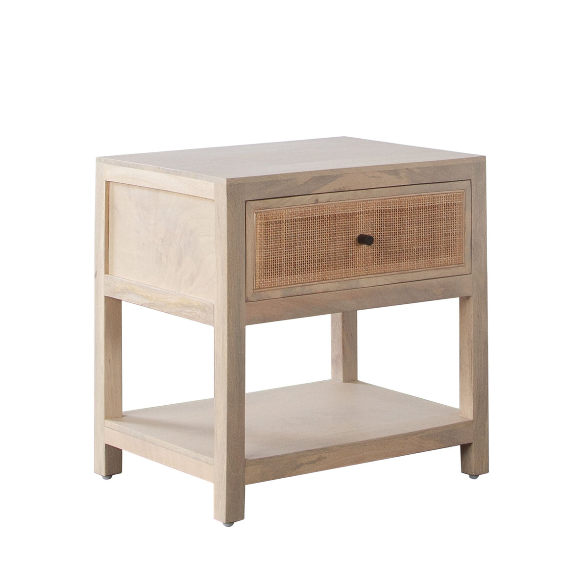 Sadler Cane Front Mango Wood End Table – side view – Lusso Furniture Miami