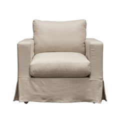 Savannah Linen Slipcover Accent Chair – Sand Natural Linen – front view – Lusso Furniture Miami