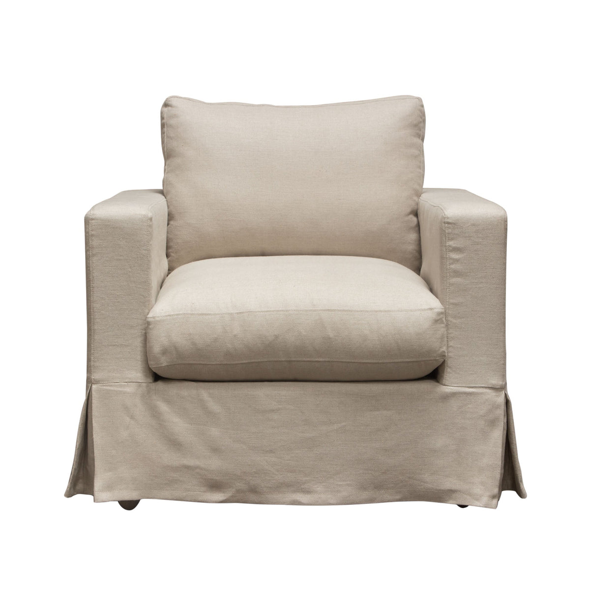 Savannah Linen Slipcover Accent Chair – Sand Natural Linen – front view – Lusso Furniture Miami