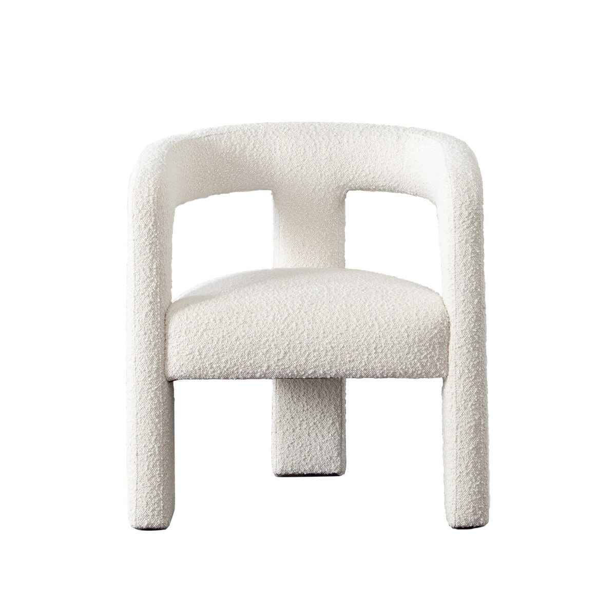 Scout Curved Boucle Dining Chair – Ivory Boucle Fabric – front view – Lusso Furniture Miami
