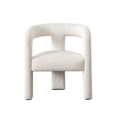 Scout Curved Boucle Dining Chair – Ivory Boucle Fabric – front view – Lusso Furniture Miami