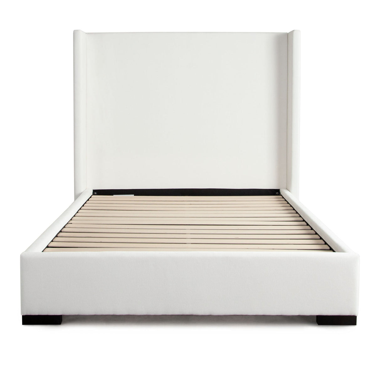 Seattle Wingback Platform Bed – Queen / White Performance Fabric – front view – Lusso Furniture Miami