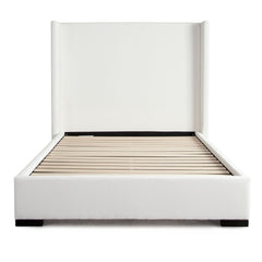 Seattle Wingback Platform Bed – Queen / White Performance Fabric – front view – Lusso Furniture Miami