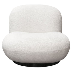 Simone Faux Sheepskin Swivel Accent Chair – White Faux Sheepskin Fabric – front view – Lusso Furniture Miami