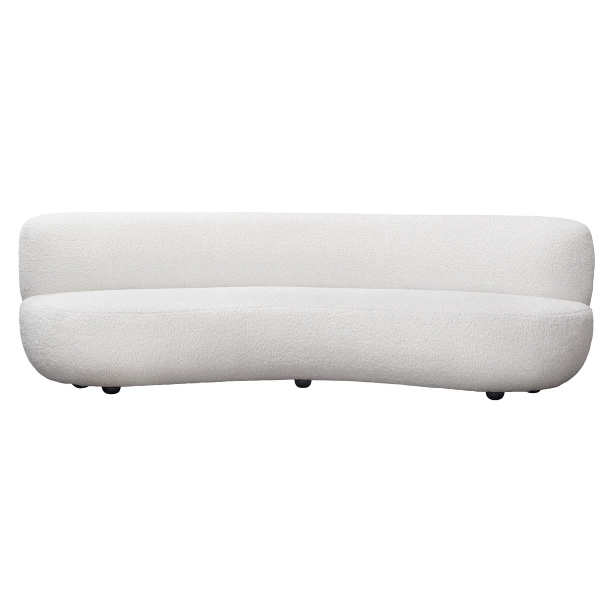 Simone Curved Faux Sheepskin Sofa – White Faux Sheepskin Fabric – front view – Lusso Furniture Miami