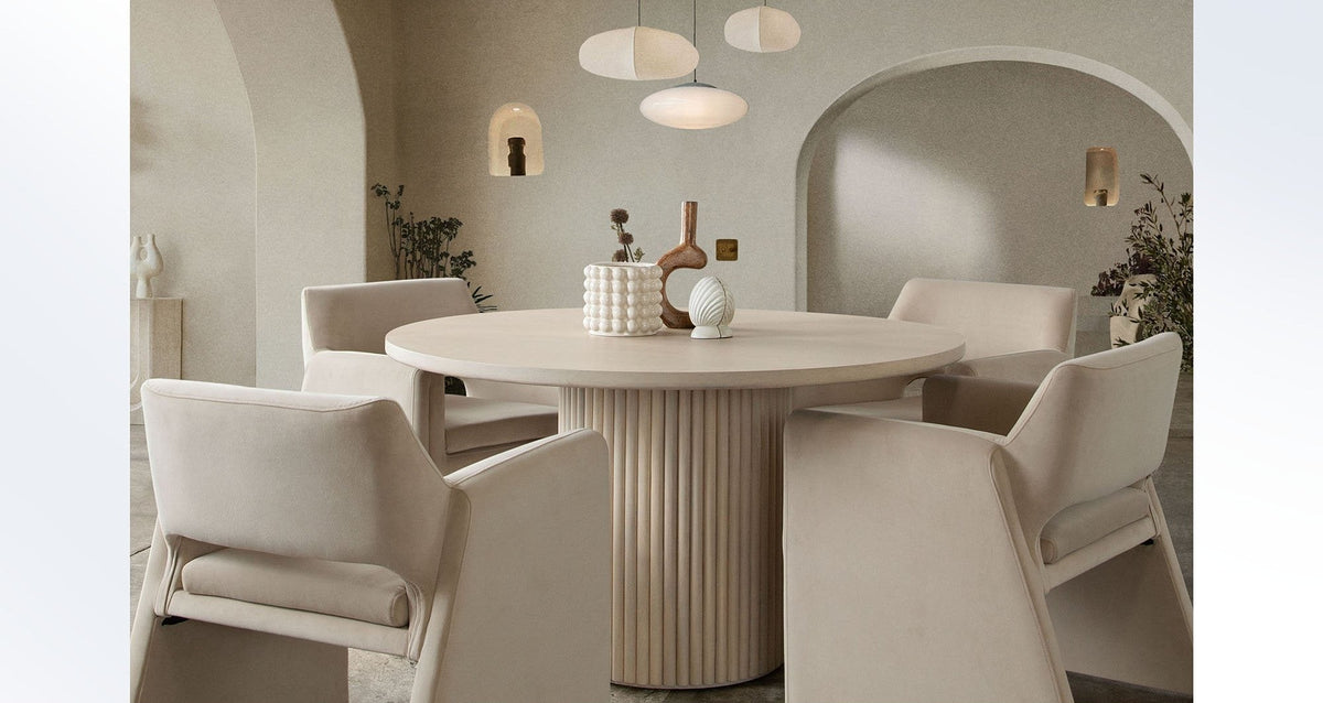 Siren Round Pedestal Dining Table – angle view – Lusso Furniture Miami