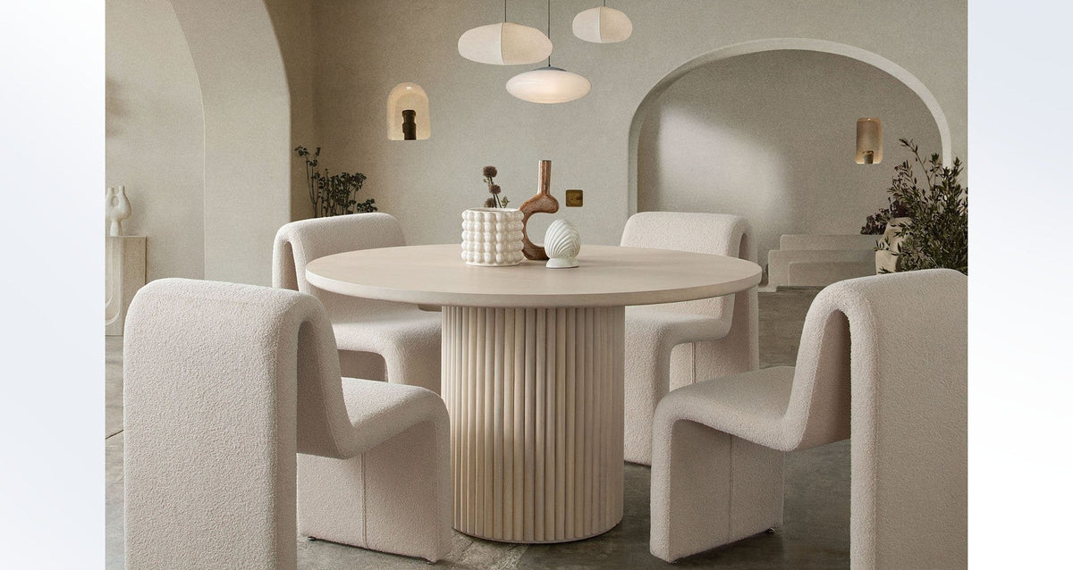 Siren Round Pedestal Dining Table – room setting – Lusso Furniture Miami