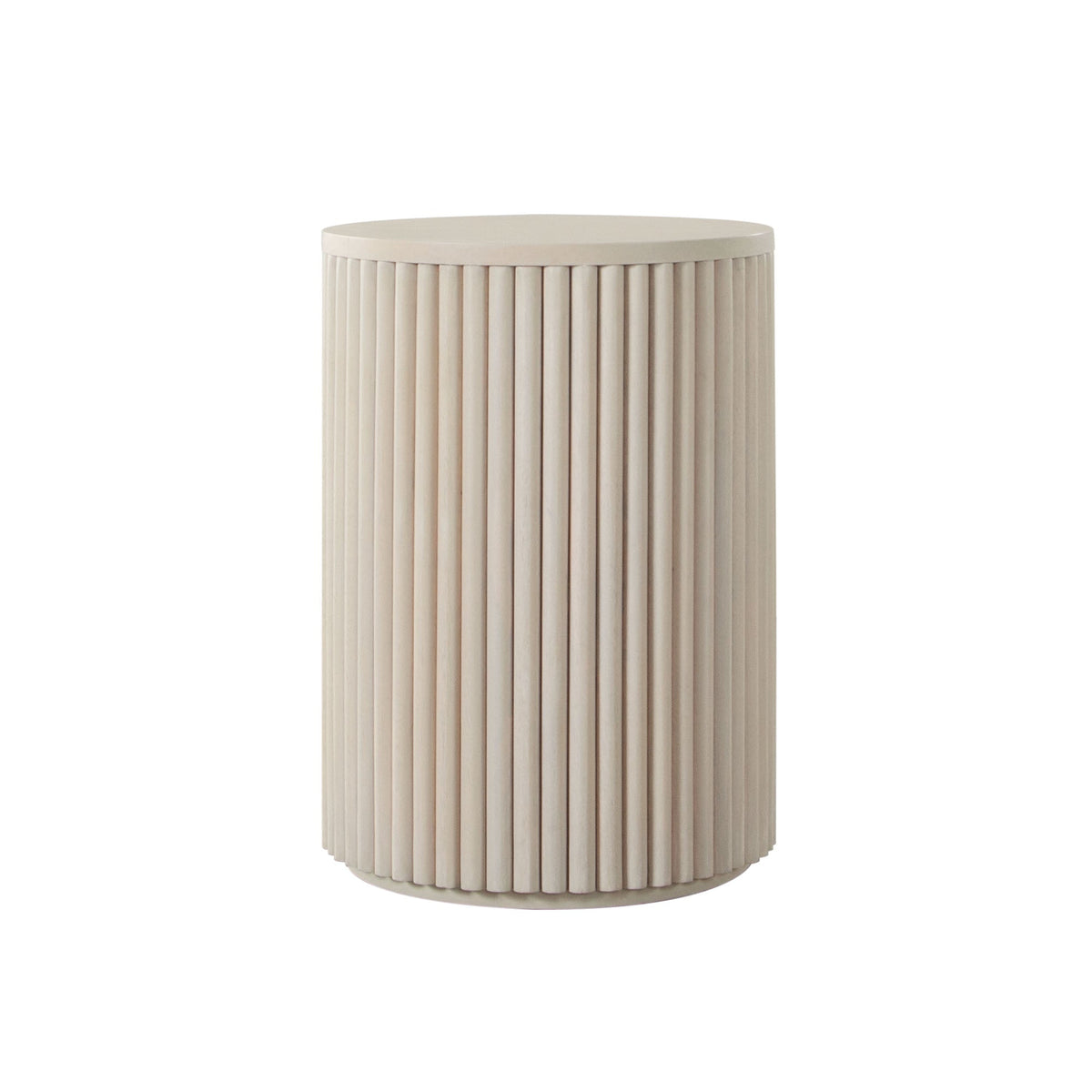 Siren Fluted Pedestal Round End Table – Natural Finish – front view – Lusso Furniture Miami