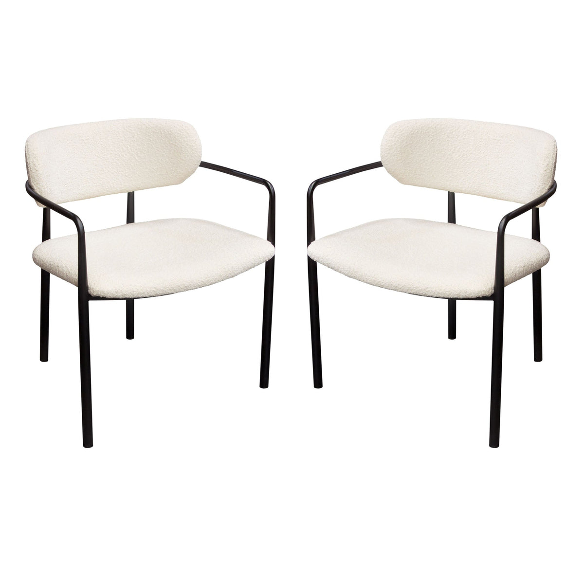 Skyler Scooped Seat Dining Chair Set – Ivory Boucle Fabric – front view – Lusso Furniture Miami