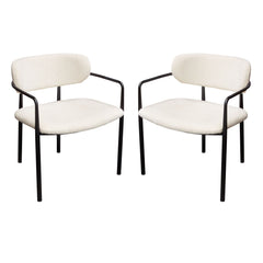 Skyler Scooped Seat Dining Chair Set – Ivory Boucle Fabric – front view – Lusso Furniture Miami