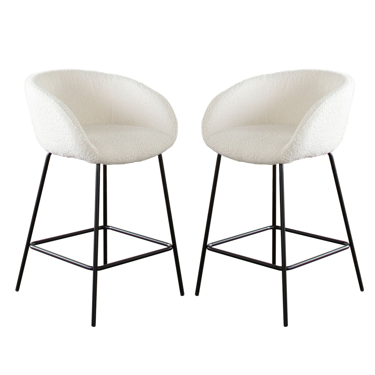 Skyler Boucle Counter Stool Set – Ivory Boucle Fabric – front view – Lusso Furniture Miami