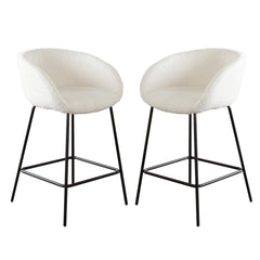 Skyler Boucle Counter Stool Set – Ivory Boucle Fabric – front view – Lusso Furniture Miami