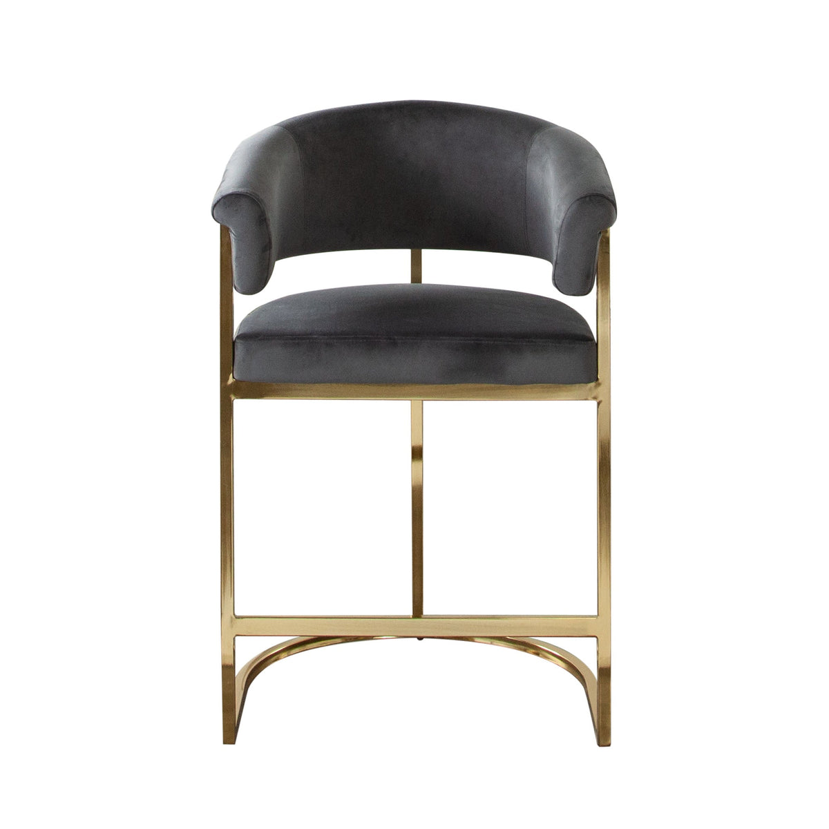 Solstice Velvet Counter Stool – Grey Velvet – front view – Lusso Furniture Miami