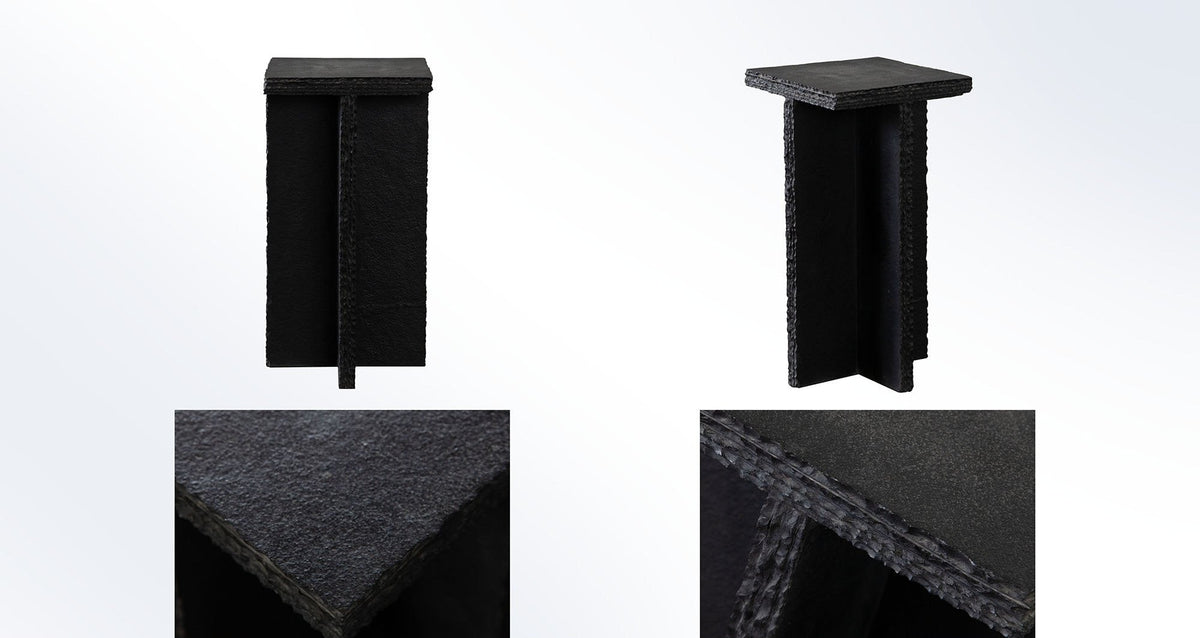 Spectre Black Slate Marble Accent Table – Black Slate Stone – front view – Lusso Furniture Miami