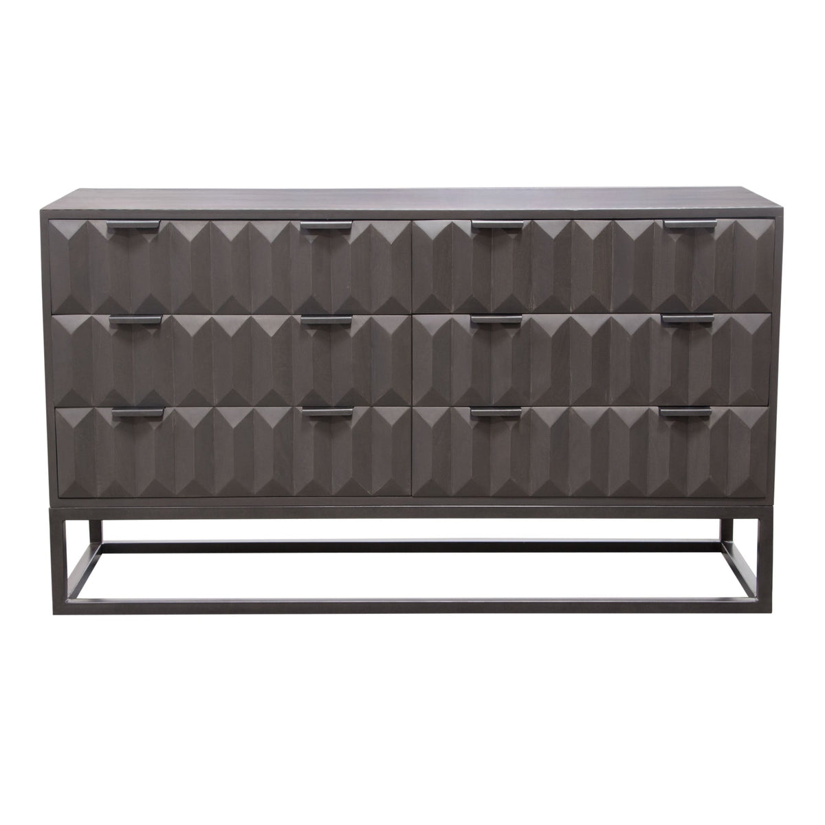 Spectrum Carved Mango Wood Dresser – Smoke Grey Finish – front view – Lusso Furniture Miami