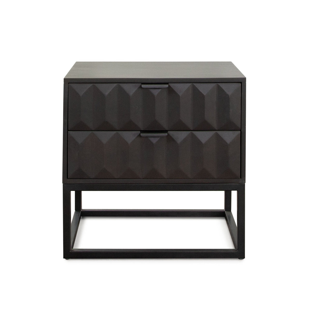 Spectrum Two Drawer Mango Wood End Table – Smoke Grey Finish – front view – Lusso Furniture Miami