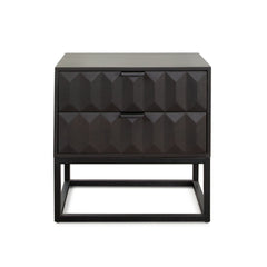 Spectrum Two Drawer Mango Wood End Table – Smoke Grey Finish – front view – Lusso Furniture Miami