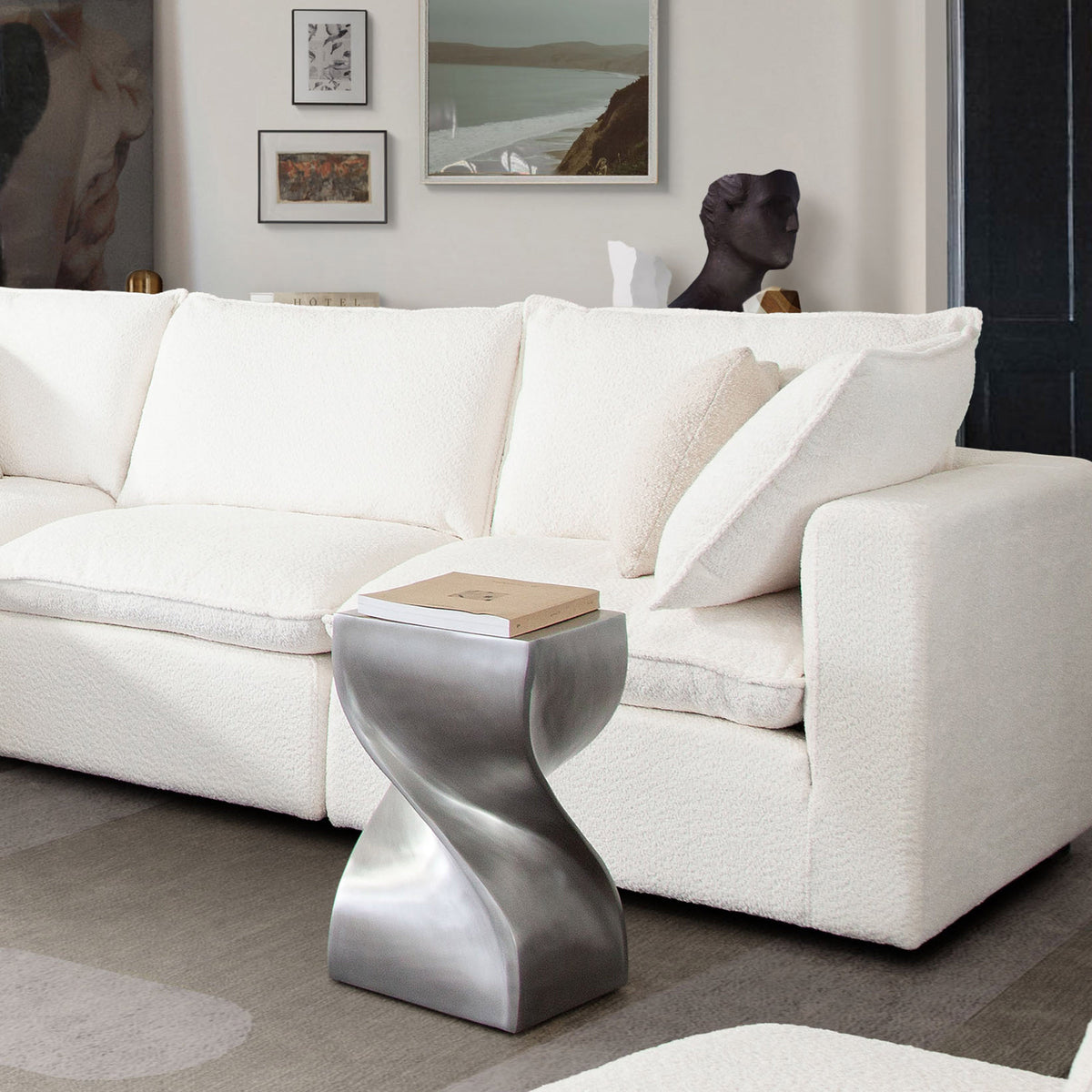 Spire Cast Aluminum Spiral Accent Table – room setting – Lusso Furniture Miami