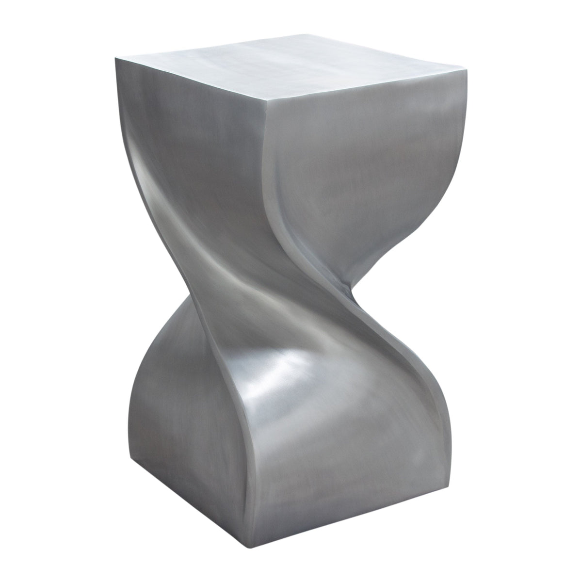 Spire Cast Aluminum Spiral Accent Table – Nickel Finish – front view – Lusso Furniture Miami