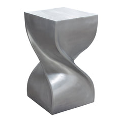 Spire Cast Aluminum Spiral Accent Table – Nickel Finish – front view – Lusso Furniture Miami