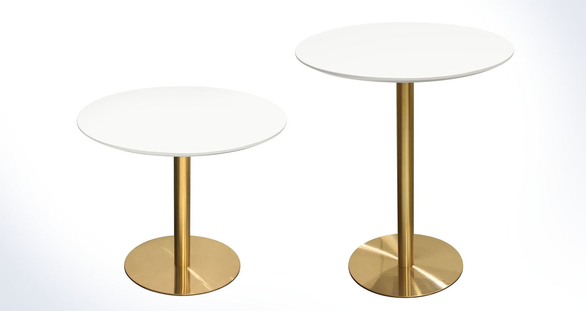Stella Round White Lacquer Bar Table – White Lacquer & Brushed Gold – front view – Lusso Furniture Miami