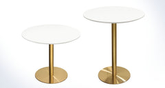 Stella Round White Lacquer Bar Table – White Lacquer & Brushed Gold – front view – Lusso Furniture Miami