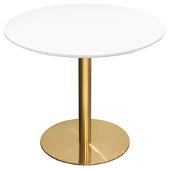Stella Round Lacquer Dining Table – White Lacquer & Brushed Gold – front view – Lusso Furniture Miami