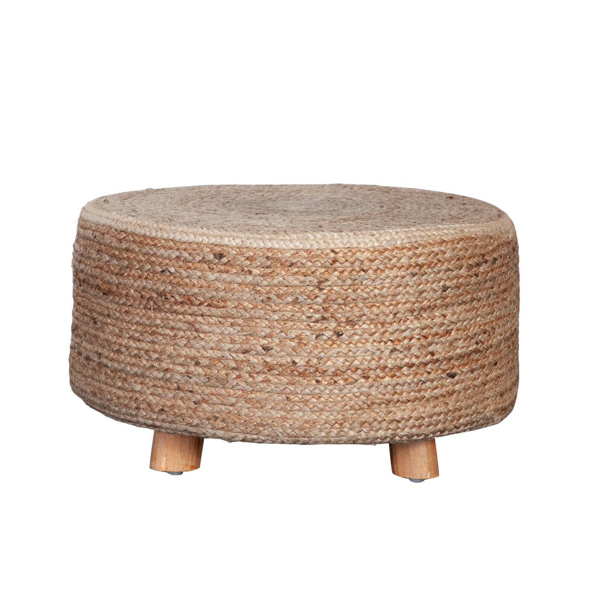 Jute Round Accent Stool – angle view – Lusso Furniture Miami