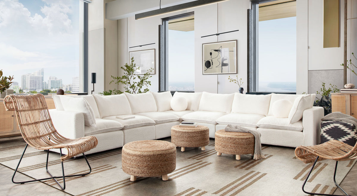 Jute Round Accent Stool – top view – Lusso Furniture Miami