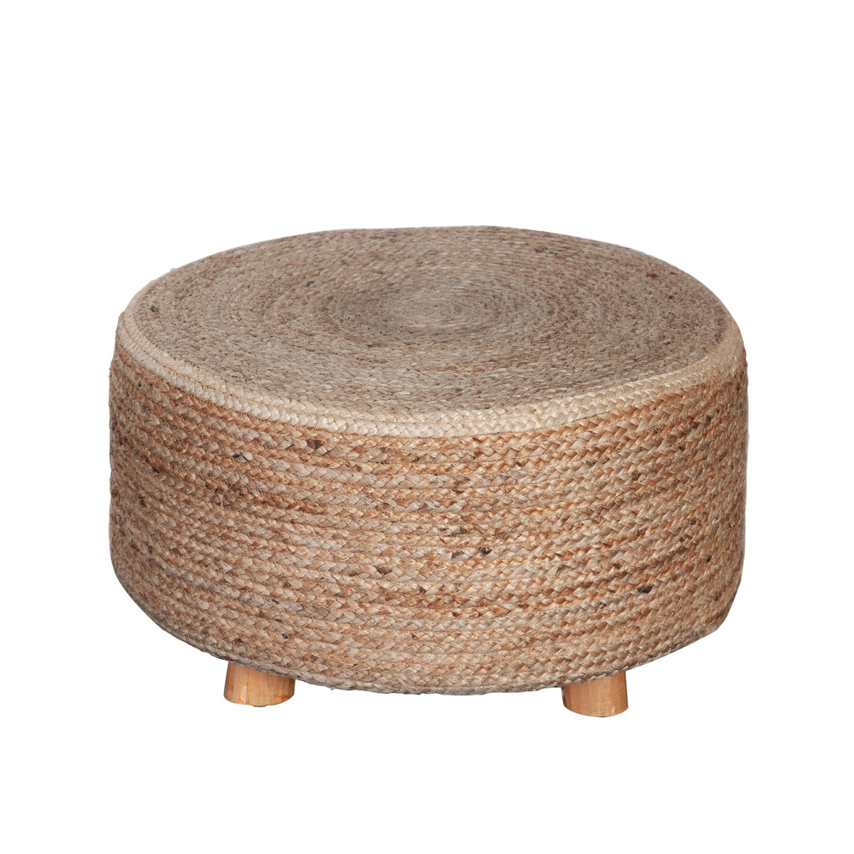 Jute Round Accent Stool – side view – Lusso Furniture Miami