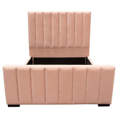 Venus Channel Tufted Velvet Bed – King / Blush Pink Velvet – front view – Lusso Furniture Miami