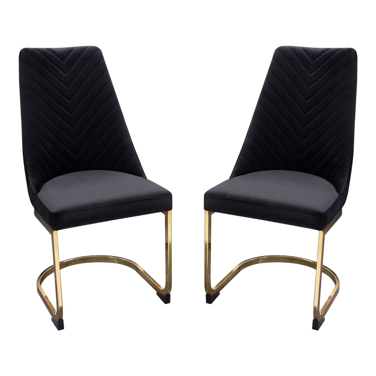 Vogue Tufted Velvet Dining Chair Set – Black Velvet – front view – Lusso Furniture Miami