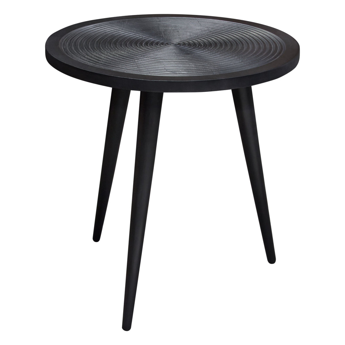 Vortex Carved Mango Wood Round End Table – angle view – Lusso Furniture Miami