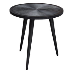 Vortex Carved Mango Wood Round End Table – angle view – Lusso Furniture Miami