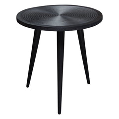 Vortex Carved Mango Wood Round End Table – side view – Lusso Furniture Miami