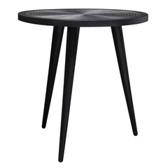 Vortex Carved Mango Wood Round End Table – room setting – Lusso Furniture Miami
