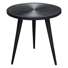 Vortex Carved Mango Wood Round End Table – Black Finish – front view – Lusso Furniture Miami